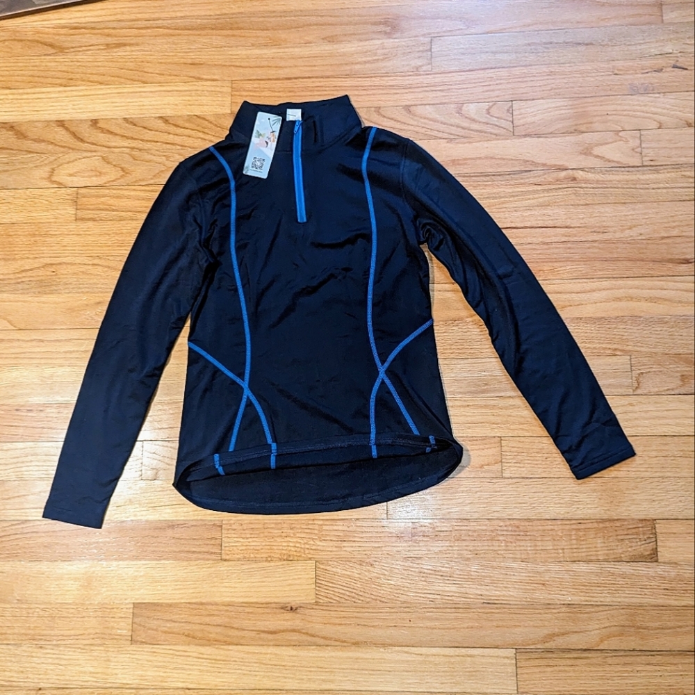 Navy Long Sleeve Compression Thermal Pullover 1/4 Zipper Mock Turtleneck Top